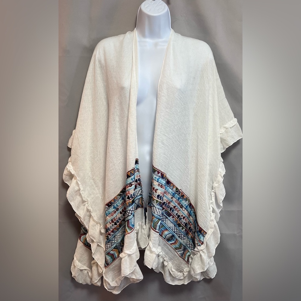 Embroidered Boho Poncho Women White‎